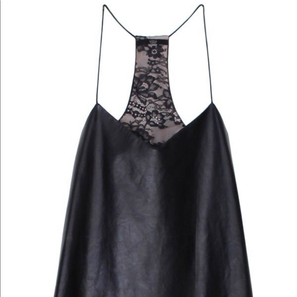 Tibi Lace & Leather Black Racerback Tank Sz 4 NWT